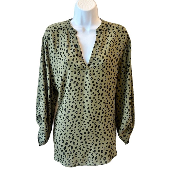 Lush Tops - Lush Olive and Black Animal Print Blouse